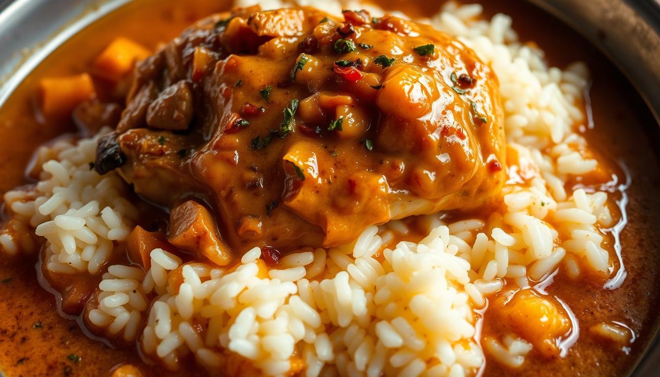 smothered chicken with rice