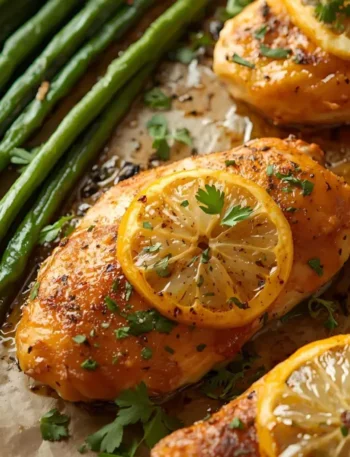 Perfectly roasted lemon garlic chicken tenderloins and green beans on a single pan (One Pan Chicken Tenderloin Recipes)