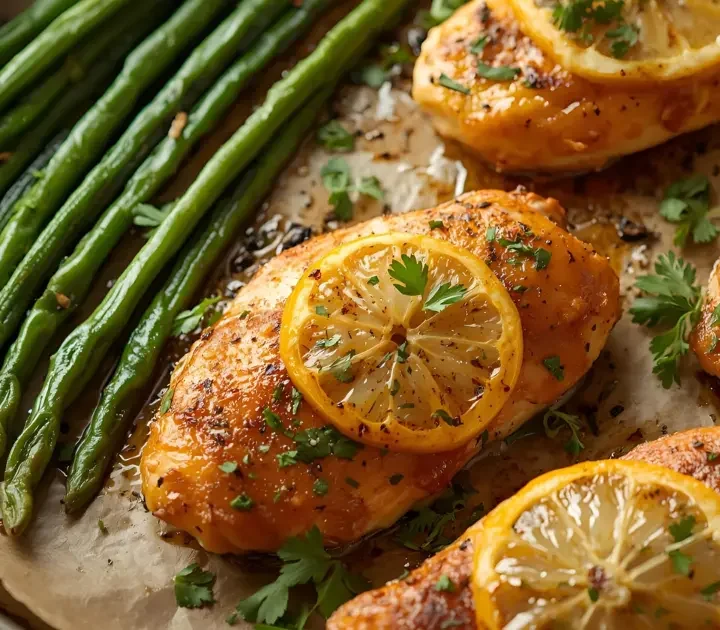 Perfectly roasted lemon garlic chicken tenderloins and green beans on a single pan (One Pan Chicken Tenderloin Recipes)