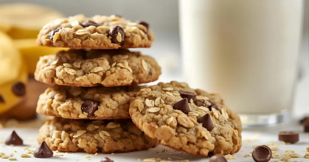Stack of healthy, nut-free oatmeal banana cookies for school lunch (School Lunch Cookies)