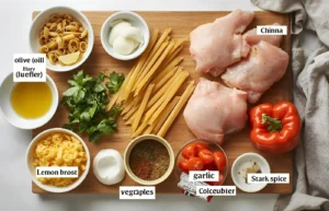 Fresh ingredients for easy make ahead dinners flat lay
