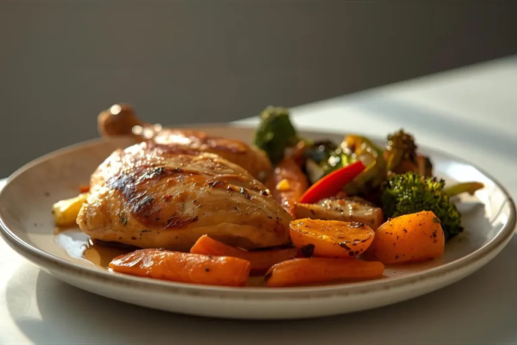 asy make ahead dinner with roasted chicken and vegetables on plate