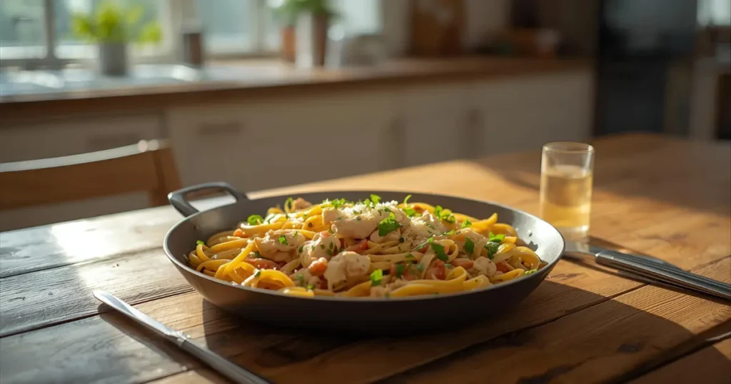One-pan creamy chicken and vegetable pasta for busy moms, ready in 30 minutes