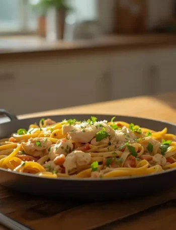 One-pan creamy chicken and vegetable pasta for busy moms, ready in 30 minutes