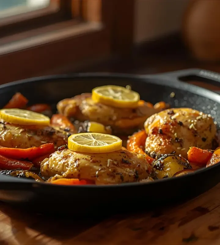 Simple one-pan lemon herb chicken and vegetables – easy dinner with few ingredients.